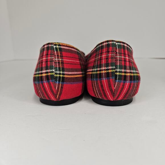 Red Tartan Plaid J. Jill‎ Simone Pointy Toe Flats With Bow Size 8.5 - Picture 8 of 8